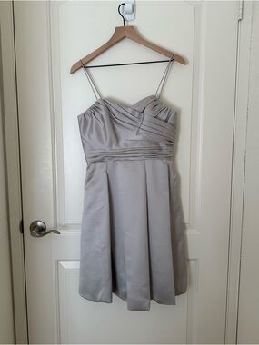 Alfred Angelo Silver Gray Satin Sweetheart Mini Dress Evening Bridesmaid Formal